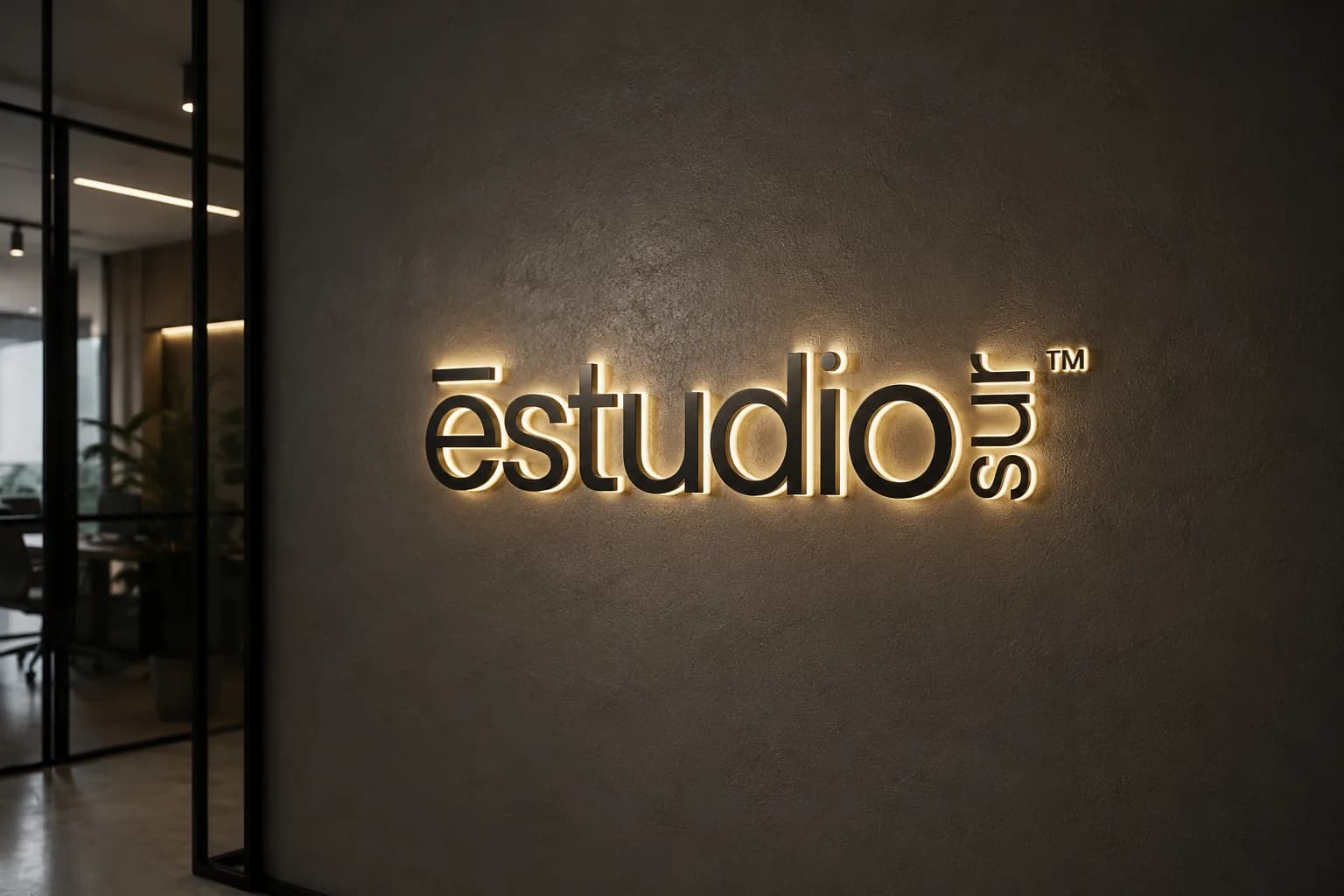Estudio Sur logo in warm illuminated metal letters